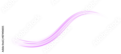 Neon violet laser streaks ripple along a city highway. Motion purple lines, glowing trails, pink energy wave swirls illustrate futuristic traffic flow and high-speed motion. Vector illustration PNG.
