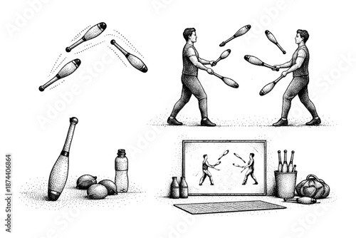 Juggling techniques and equipment: stippling style art