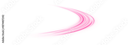 Futuristic pink neon speed lines move along highway traffic routes. Laser light trails, wave motion, and glowing energy swirl dominate the scene. Vector illustration PNG.