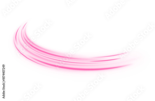 Light pink neon laser lines form dynamic wave motion with glowing streaks and curves. Energy flow and digital streams create futuristic speed and motion vector PNG.