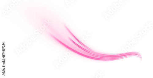 Futuristic pink neon lines create glowing speed trails along a city road. Blue wave energy flows in abstract streaks and curves. Digital motion, technology effect vector PNG.