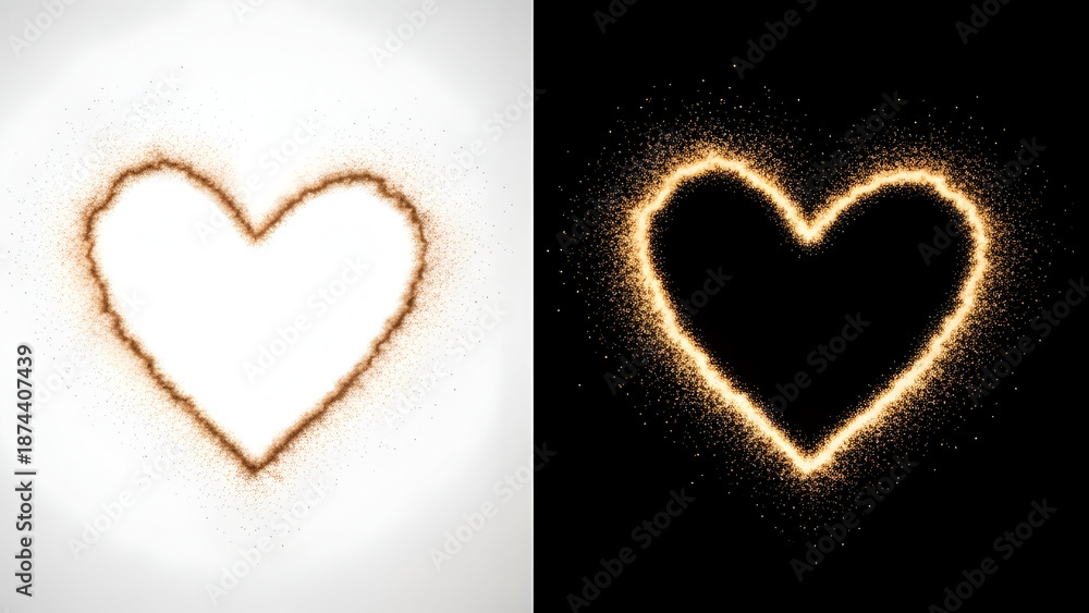 Obraz premium Heart shaped light trails on white and black backgrounds
