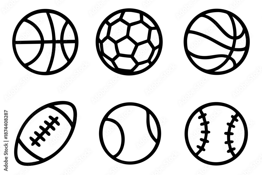 custom made wallpaper toronto digitalSport balls hand drawn doodle icon set in simple black and white outline style