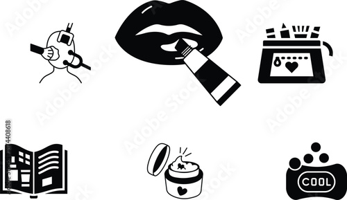 Beauty Cosmetics and Skincare Black Glyph Icon Set – Lipstick, Facial Mask, Cream, Soap Symbols