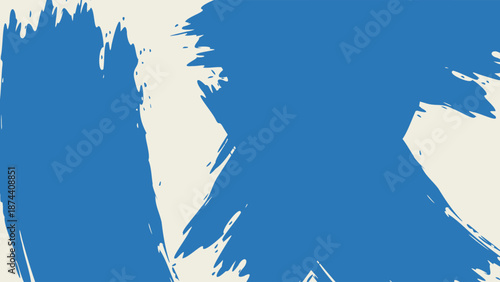 Dynamic diagonal blue brush stroke banner background. Hand drawn vector grainy brush stroke texture. Distress damaged edge vintage template with squiggle or expressive abstract bold smears. 