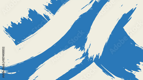 Dynamic diagonal blue brush stroke banner background. Hand drawn vector grainy brush stroke texture. Distress damaged edge vintage template with squiggle or expressive abstract bold smears. 
