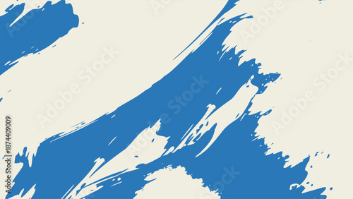 Dynamic diagonal blue brush stroke banner background. Hand drawn vector grainy brush stroke texture. Distress damaged edge vintage template with squiggle or expressive abstract bold smears. 