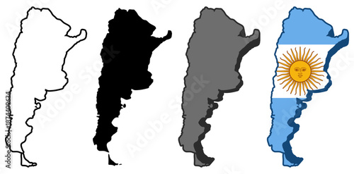 set collections argentina flag in map icon. Detailed Libya map silhouette. 3D Maps argentina symbol design template vector illustration
