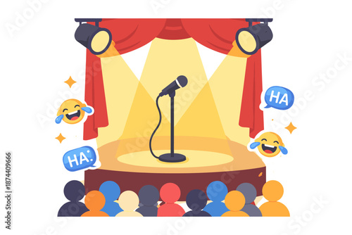Stand-up comedy night stage with microphone and audience