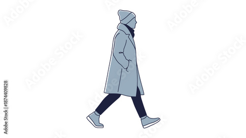 Person Wearing Winter Clothing Walking Outdoors Isolated on White Background Conceptual Element for Cold Weather Fashion and Seasons