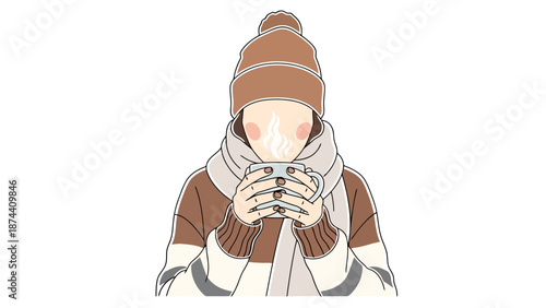 Person Holding Warm Beverage Cup In Cozy Winter Clothing Outdoors On White Background