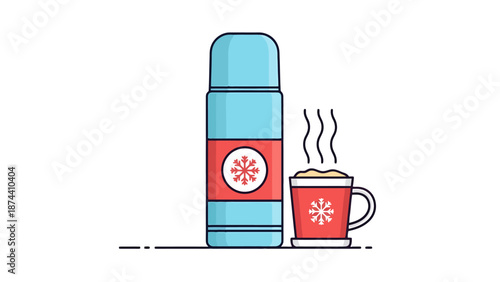 Thermos Flask With Hot Beverage In Mug A Cozy Winter Drink Concept Isolated On White Background
