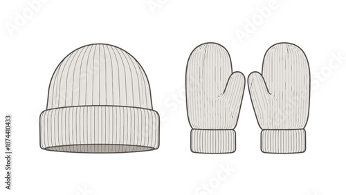 Winter Knit Hat and Mittens Set Isolated on White Background for Fashion and Apparel Design
