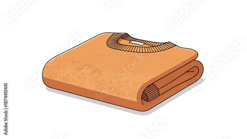Orange Knitted Sweater Folded Neatly On White Background For Storage Or Display Warm Apparel Item