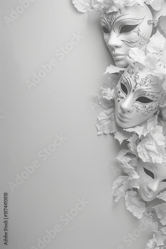 White Floral Mask Emerging from Textured Minimal Background