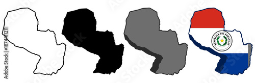 set collections paraguay flag in map icon. Detailed Libya map silhouette. 3D Maps paraguay symbol design template vector illustration