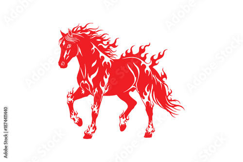 A red horse in full gallop depicted in a dynamic illustration