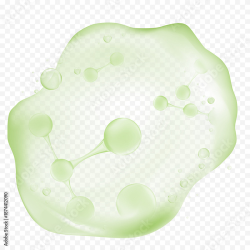 Aloe Vera,Green Drop Molecular structure background with floating 3D molecules.Vector Futuristic Water texture,backgroud for skincare,science,biotech,cosmetic product presentation