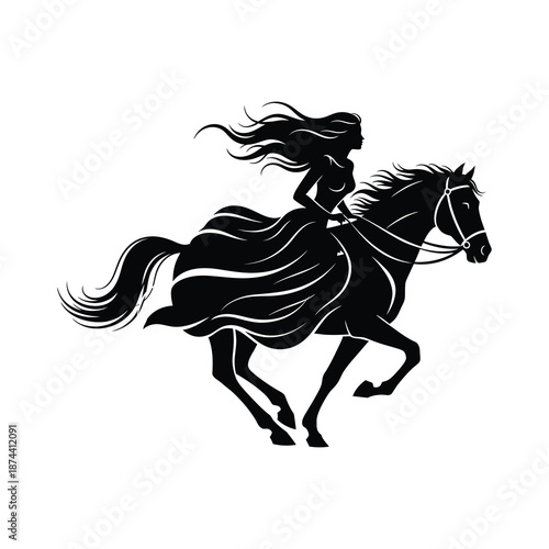 Woman Riding Horse at Full Gallop in an Open Field