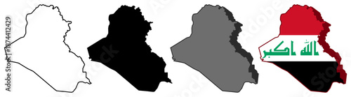 set collections iraq flag in map icon. Detailed Libya map silhouette. 3D Maps iraq symbol design template vector illustration