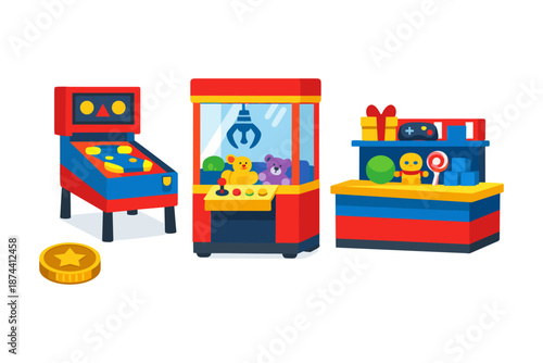 Retro arcade and toy machine fun with coin and prize counter
