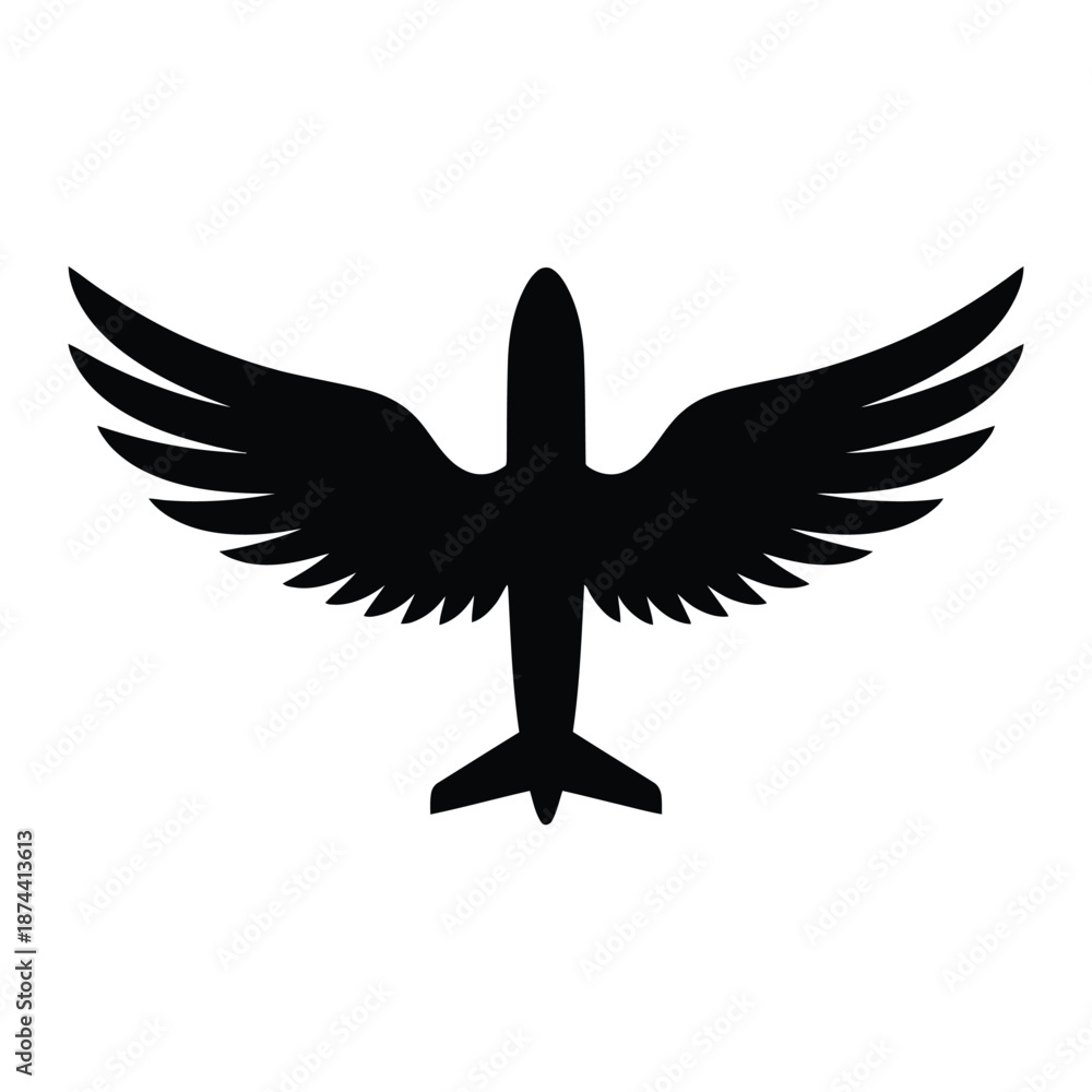 Obraz premium Airplane silhouette with bird wings abstract concept showing travel freedom and aviation industry