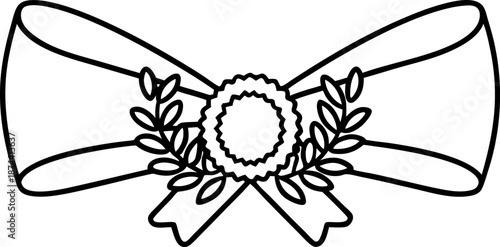 ribbon bow with laurel wreath decoration simple classic design, ornamental accessory, celebration detail
