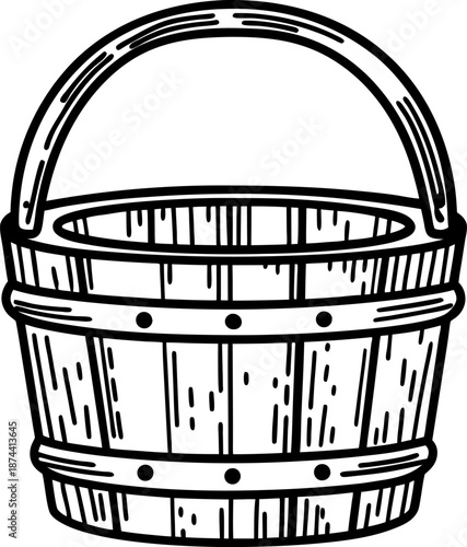 Wooden bucket with handle vintage rustic container for carrying water or other liquids
