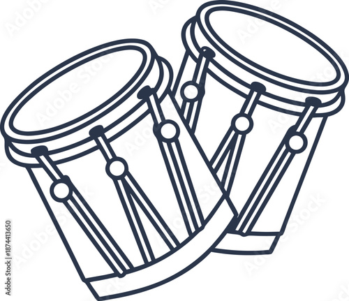 Pair of conga drums illustration, musical instrument outline, percussion set drawing