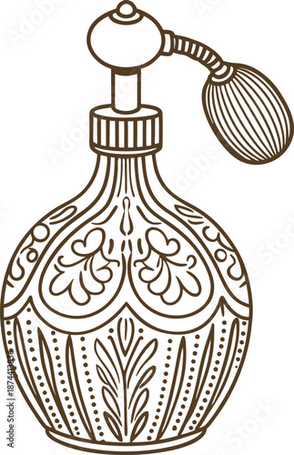 Vintage ornate perfume atomizer with bulb pump and decorative floral patterns