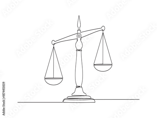 A line drawing of a balanced scale with two empty pans on either side