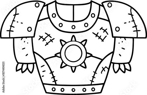 Medieval armor chest plate with shoulder protection and decorative emblem