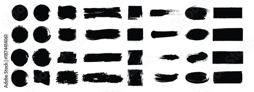 Set of vector paint brush stroke, ink splash and grungy decoration elements. Grunge style hand-drawn thick brush strokes in acrylic paint. Vector