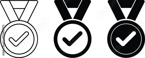 Three Black and White V I P Medals with Check Marks