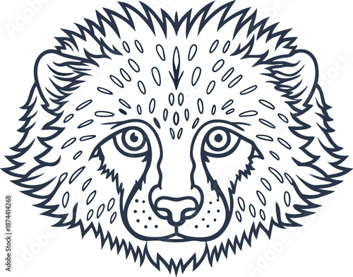 Cheetah face illustration wild animal head close up drawing with detailed fur and spots, wildlife design