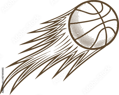 Basketball with dynamic flame trail design, fast motion sport ball illustration