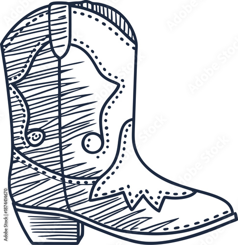 vintage cowboy boot illustration with detailed stitching and classic western design accents