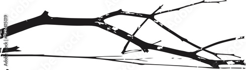 silhouette of bare tree branches with rough texture on white background