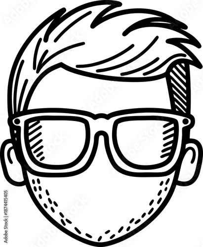 Man with glasses and short hair male portrait with beard outline, casual hairstyle and eyewear