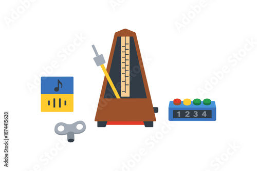 Colorful metronome set with musical accessories for rhythm practice