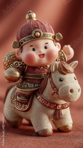 porcelain figurine of a cute warrior ride a horse