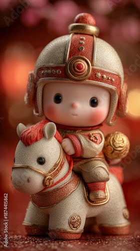porcelain figurine of cute warrior ride a horse