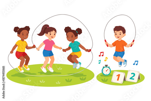 Kids jumping rope outdoors: fun and playful children's activity