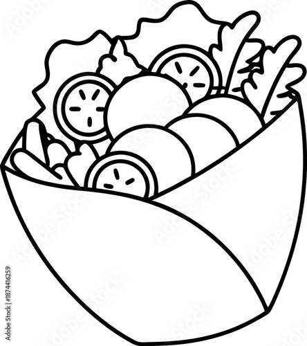 Vegetable wrap with fresh lettuce, tomato slices, and cucumber in tortilla shell