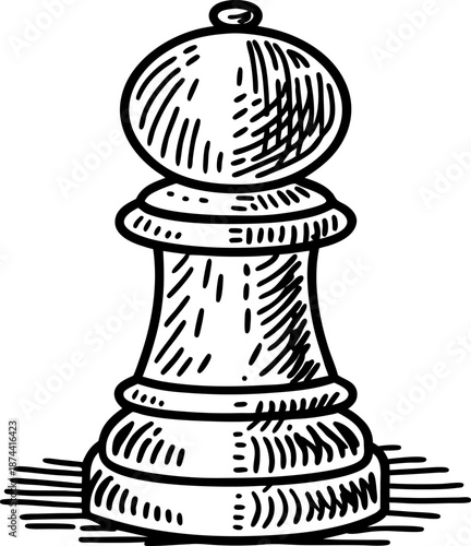 chess pawn piece illustration hand drawn black and white chess game strategy element