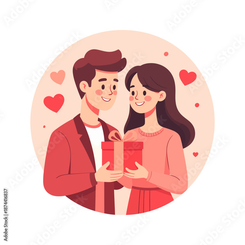 Happy Couple Sharing a Gift, Celebrating Love and Affection