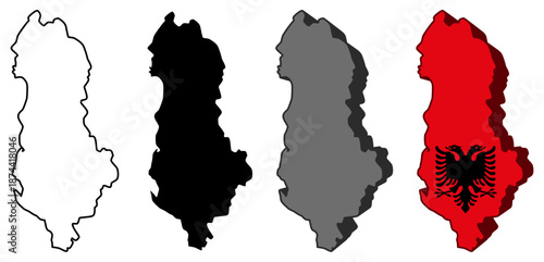 set collections albania flag in map icon. Detailed Libya map silhouette. 3D Maps albania  symbol design template vector illustration