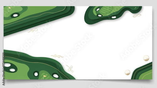 Abstract Green Shapes Representing Golf Course Elements.