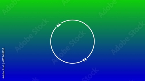 Bright circle quote frame icon animation on gradient background. Circle with comma on gradient background. 4k motion video.