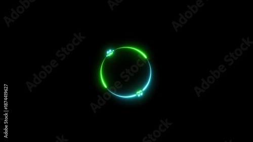 Bright neon circle quote frame icon animation on black background. Circle on black background with comma. 4k motion video.